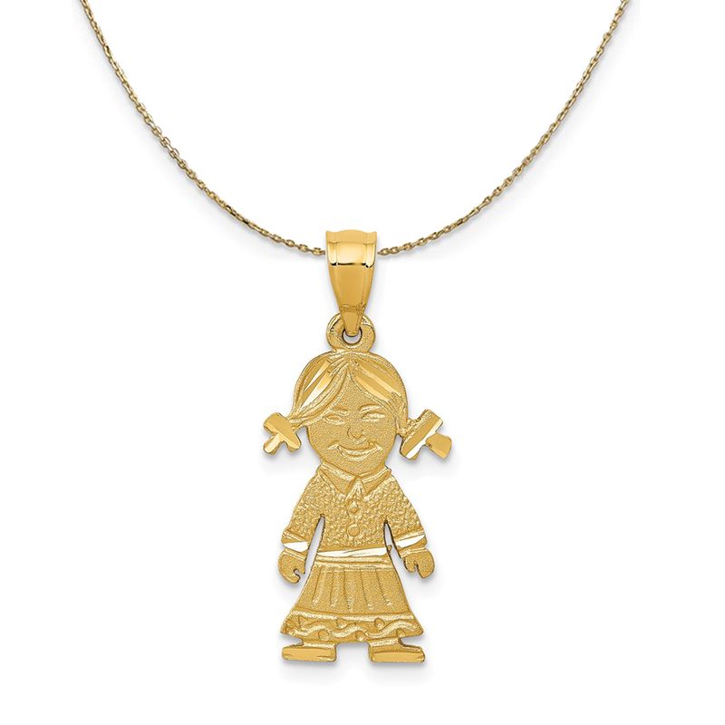 14k Yellow Gold Diamond Cut Girl (11mm) Necklace - 16 Inch